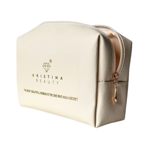 Kristina Beauty kosmetinė su logotipu, 18x9x12cm, kreminės spalvos