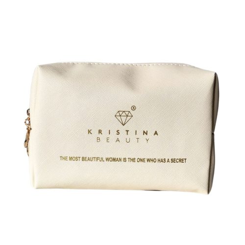 Kristina Beauty kosmetinė su logotipu, 18x9x12cm, kreminės spalvos