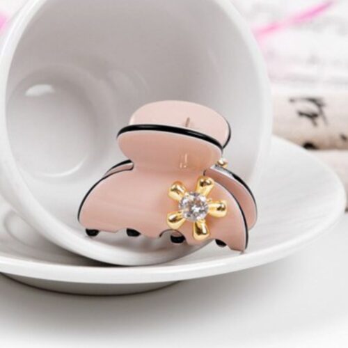 Chaplet plaukų segtukas-krabukas AZ70381L7P, rožinės spalvos su gėlyte, 3,5cm