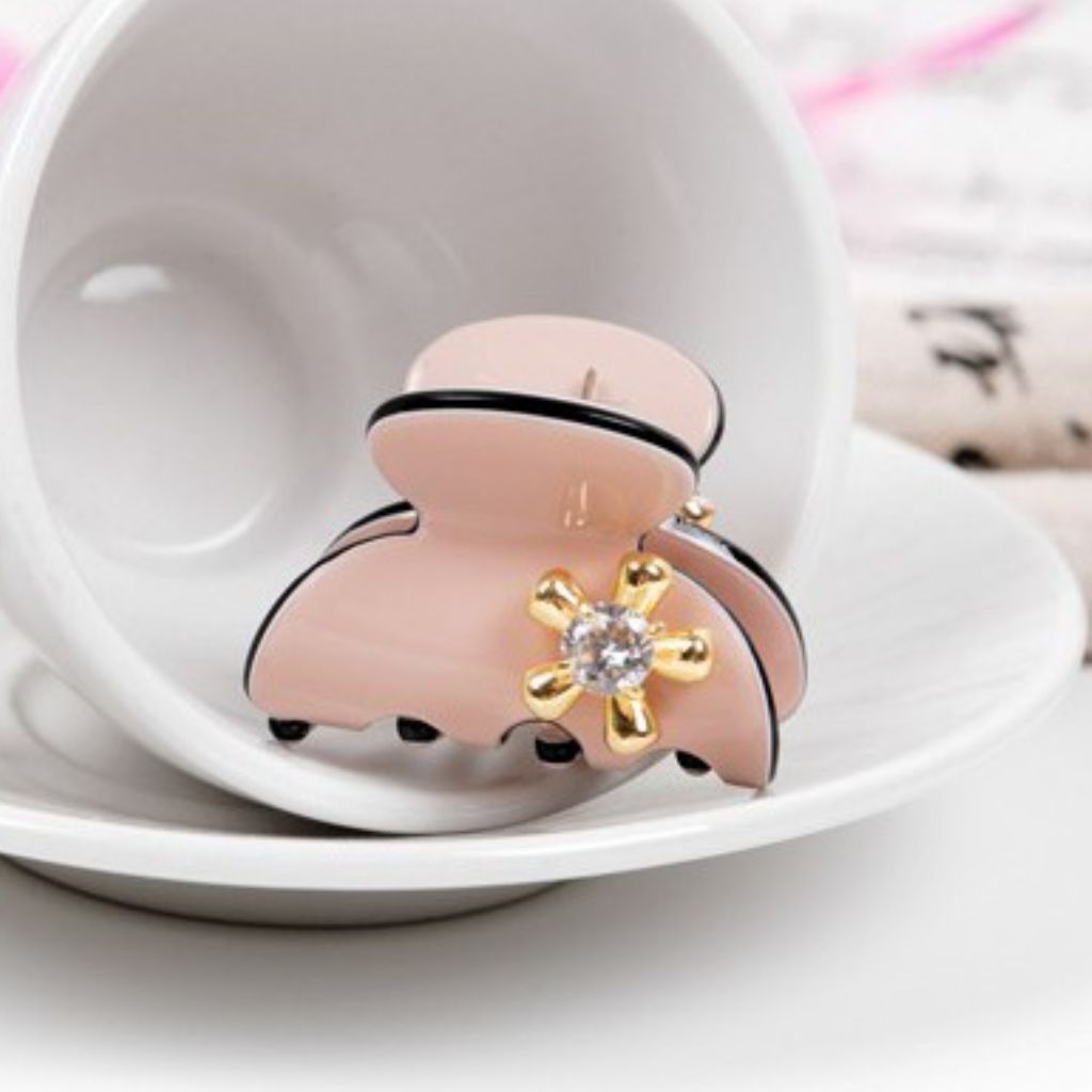 Chaplet plaukų segtukas-krabukas AZ70381L7P, rožinės spalvos su gėlyte, 3,5cm