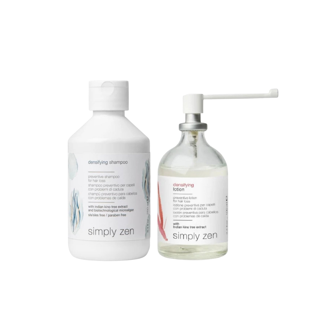 Simply Zen rinkinys slenkantiems plaukams: DENSIFYING SHAMPOO plaukus tankinantis šampūnas, 250ml + DENSIFYING LOTION plaukus tankinantis losjonas, 100ml