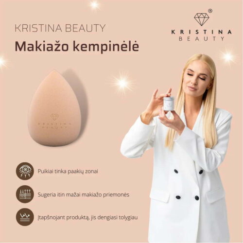 Kristina Beauty makiažo kempinėlė Peach - persikinės spalvos - su logotipu