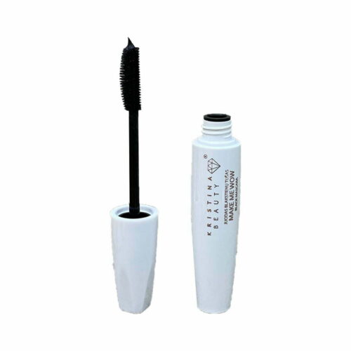 Kristina Beauty juodas blakstienų tušas MAKE ME WOW ir makiažo kempinėlė aksominiame dovanų maišelyje