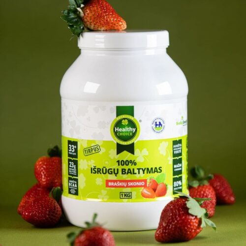 Healthy Choice 100% išrūgų baltymai, braškių skonio, 1kg
