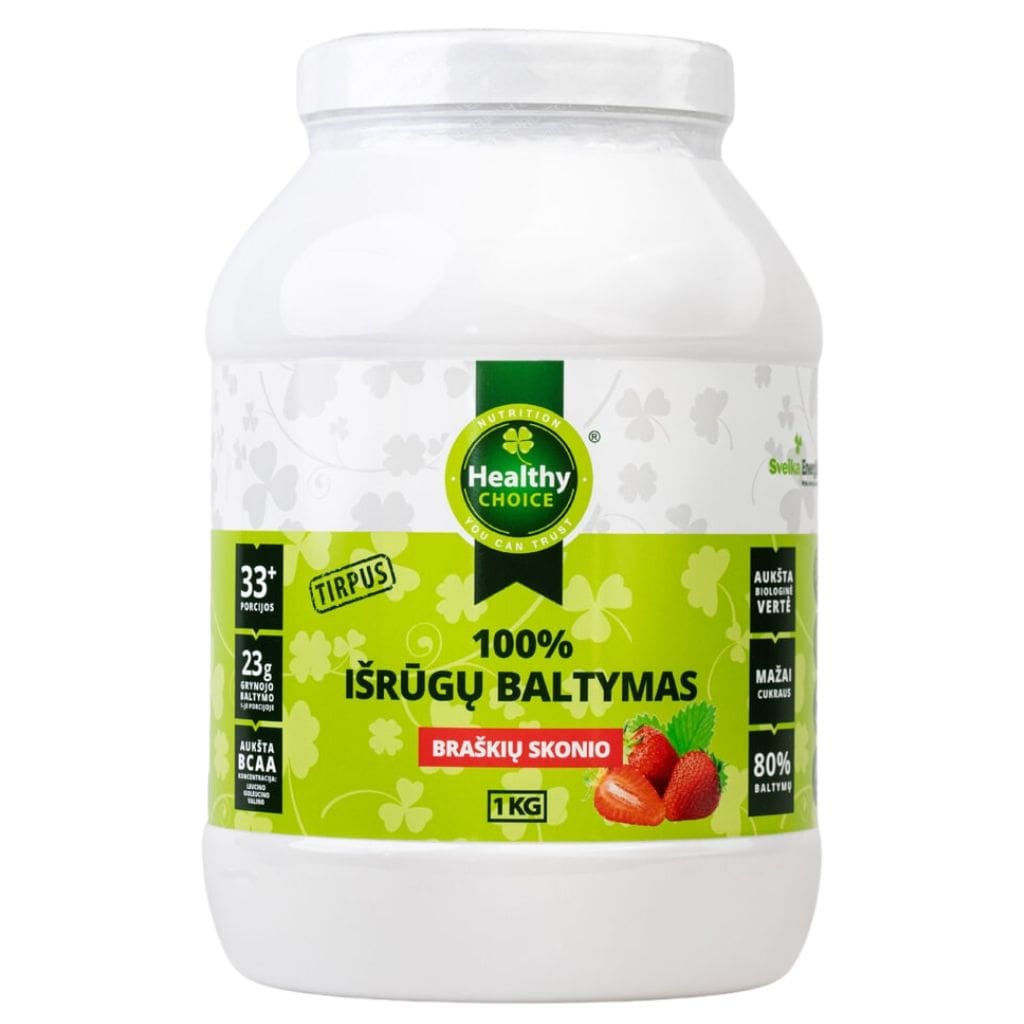 Healthy Choice 100% išrūgų baltymai, braškių skonio, 1kg