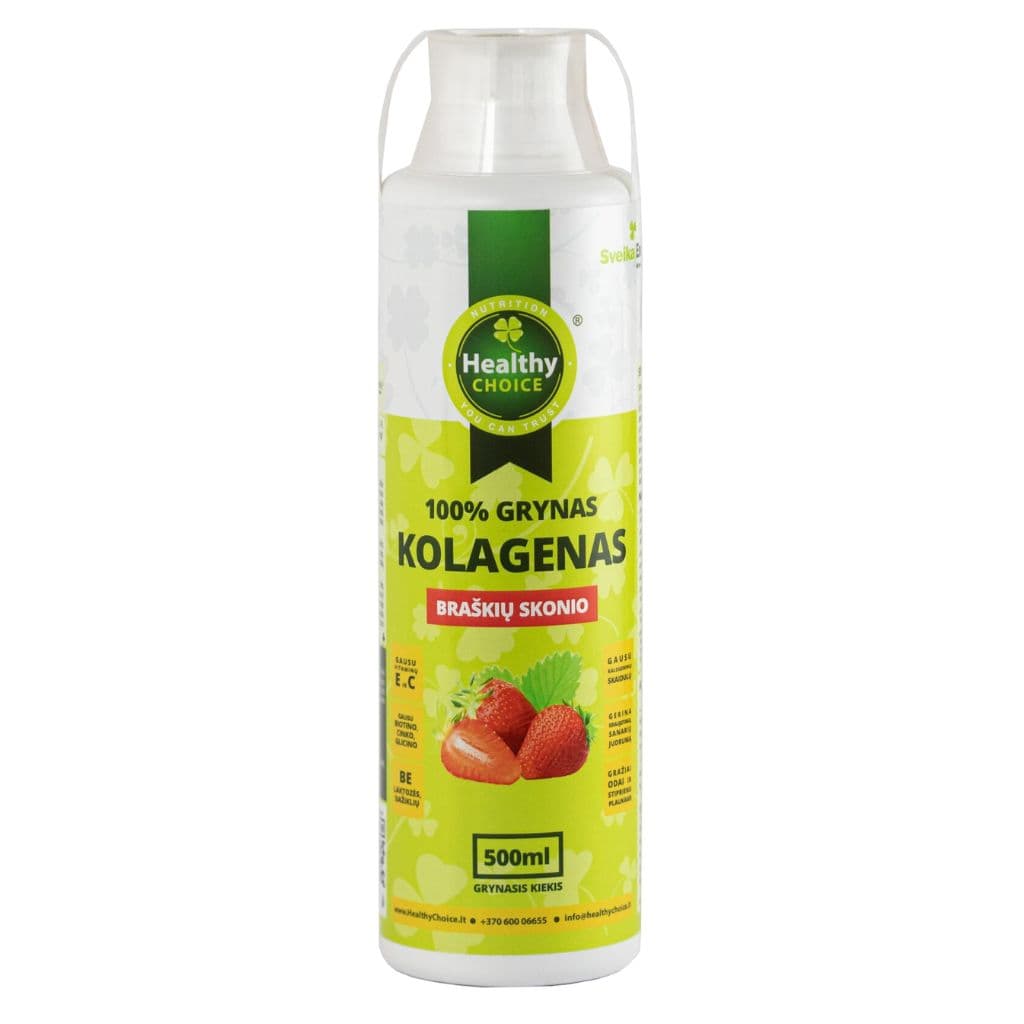 Healthy Choice 100% grynas kolagenas, braškių skonio, 500ml