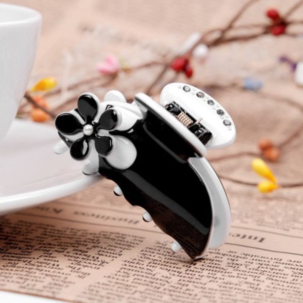 Plaukų segtukas-krabukas Chaplet AZ70413BL, juodas, su gėlyte, 5 cm