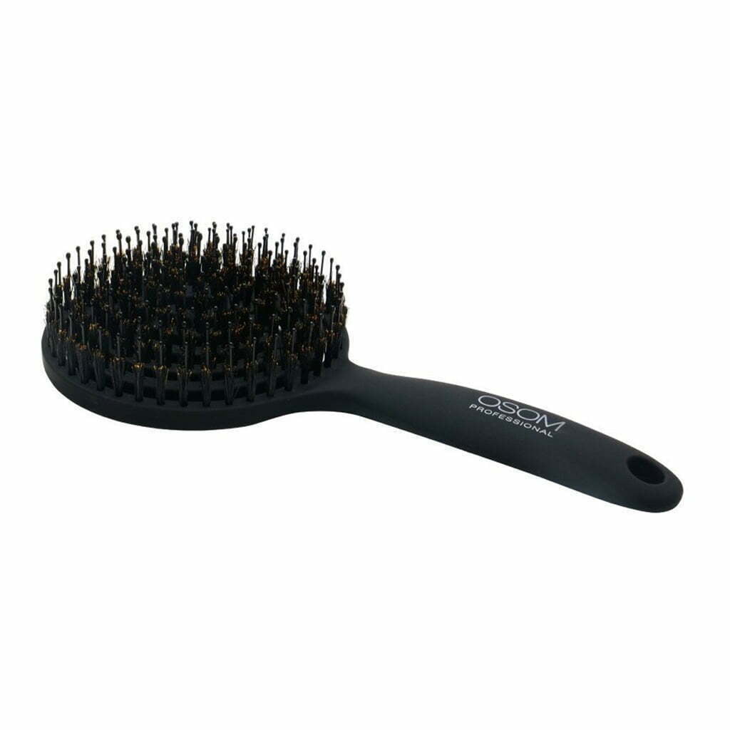 OSOM Professional apvalios formos šepetys plaukams, skirtas plaukų džiovinimui Lollipop Vent Brush Matte Black, juodas, su nailono spygliukais ir šerno šereliais