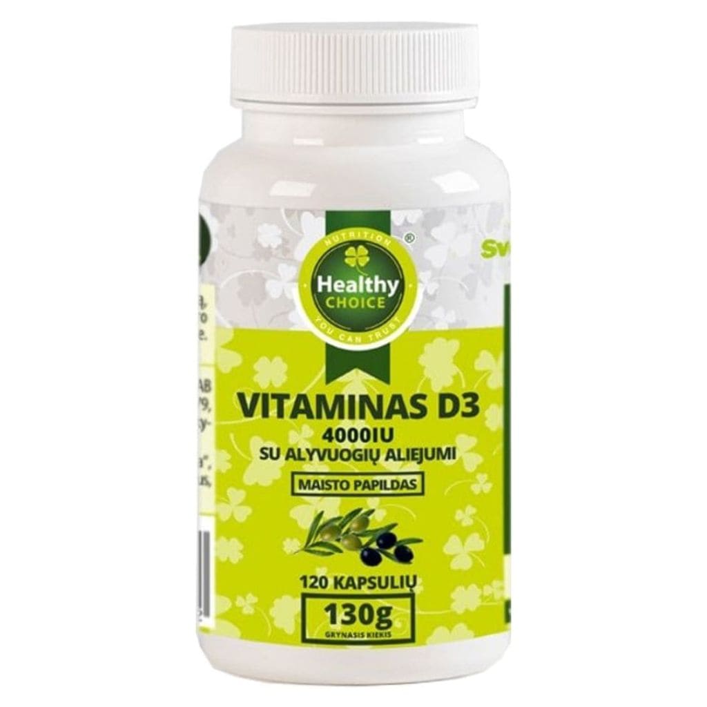 Vitaminai D3 4000IU su alyvuogių aliejumi "Healthy Choice" 120 kapsulių
