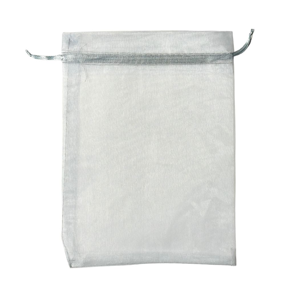 Dovanų maišelis iš organzos 16,5x22cm, spalva sidabrinė