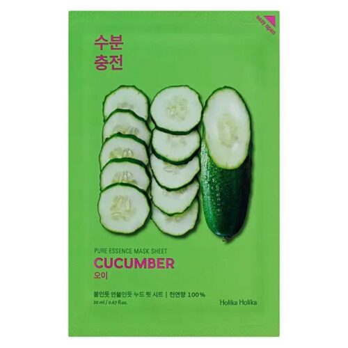 Holika Holika lakštinė veido kaukė su agurkų ekstraktu Pure Essence Mask Sheet - Cucumber HH20010102, maloniai vėsina veido odą, 20ml