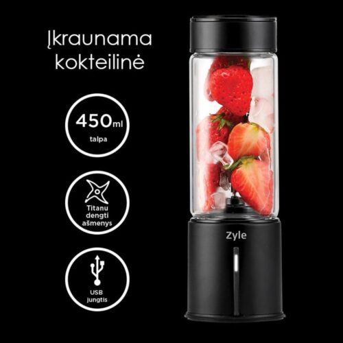 Zyle įkraunama kokteilinė su titanu dengtais ašmenimis ZY014RBB, juodos spalvos