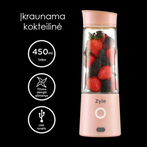 Zyle įkraunama, nešiojama kokteilinė su titanu dengtais ašmenimis ZY015RBP, rožinės spalvos