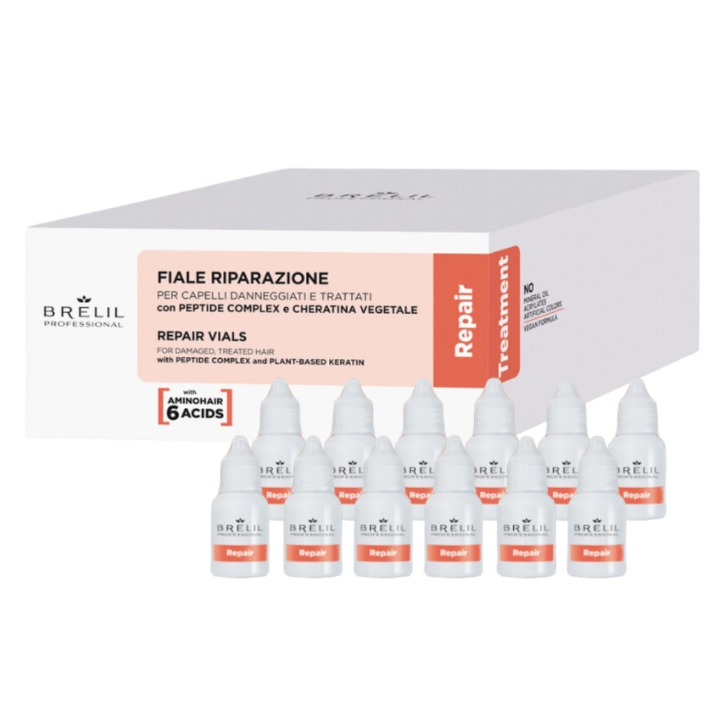 BRELIL atkuriamosios ampulės su peptidų kompleksu, keratinu ir amino rūgštimis REPAIR VIALS, 12x7ml