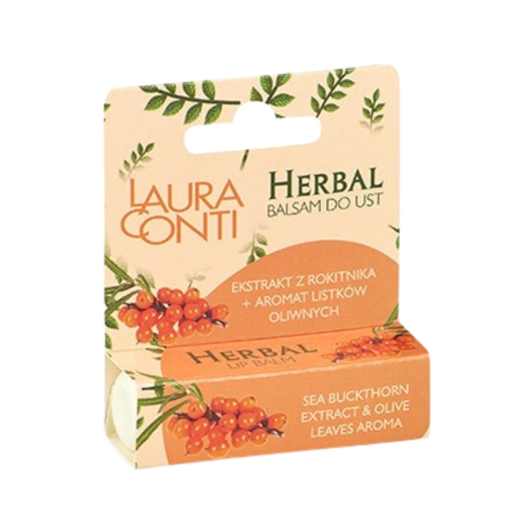 LAURA CONTI žolelių lūpų balzamas su šaltalankiu ir alyvuogių lapais 4,8g