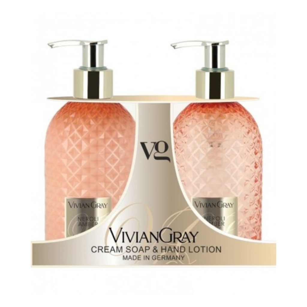 VIVIAN GRAY rinkinys: skystas muilas ir losjonas rankoms Gemstone Neroli and Amber, 2x300ml
