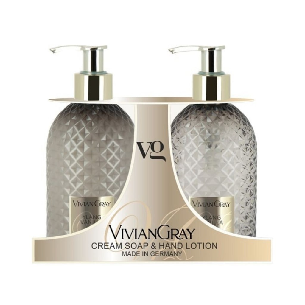 VIVIAN GRAY rinkinys: skystas muilas ir losjonas rankoms Gemstone Ylang and Vanilla, 2x300 ml