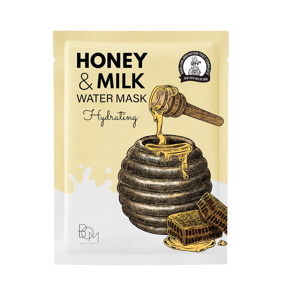 BOM lakštinė veido kaukė drėkinanti odą Honey and Milk Water Mask, 1vnt.