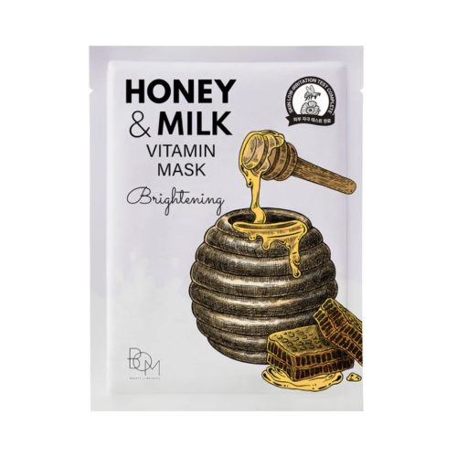 BOM lakštinė veido kaukė skaistinanti odą Honey and Milk Vitamin Mask, 1vnt.