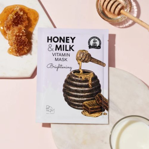 BOM lakštinė veido kaukė skaistinanti odą Honey and Milk Vitamin Mask, 1vnt.