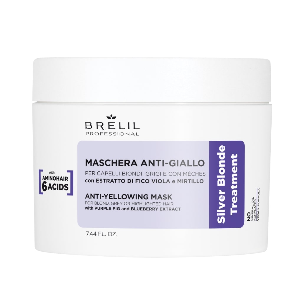 BRELIL plaukų kaukė šviesiems ir žiliems plaukams SILVER BLONDE ANTI-YELLOW MASK, 220ml